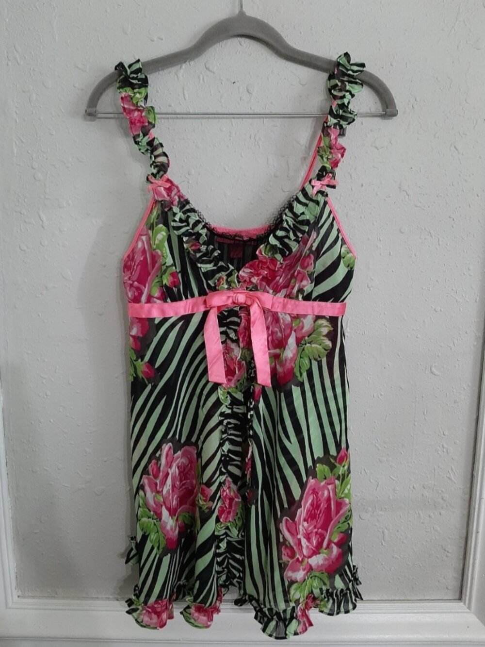 Vintage betsey Johnson y2k 2000s zebra nightgown lingerie cami tank top dress